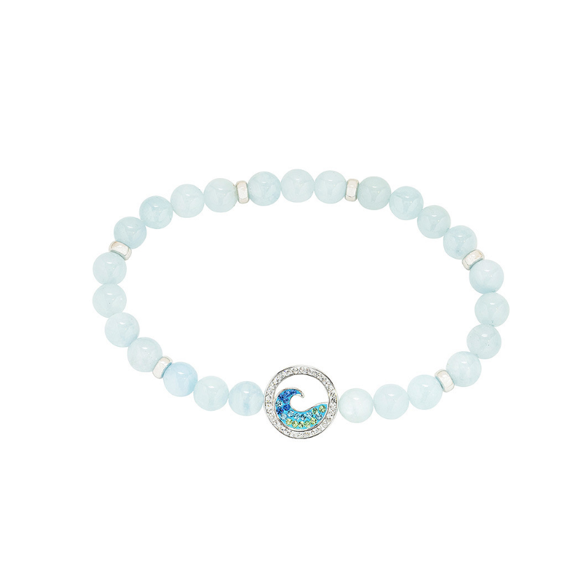 Sterling Silver Wave Aqua Stretchy Bracelet