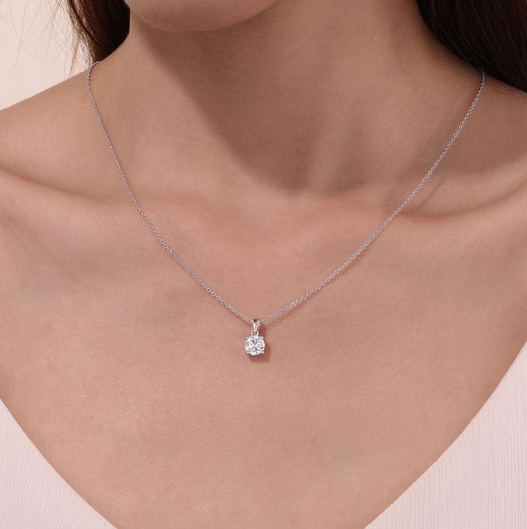 1.5 CTW Silver 4-Prong Solitaire Necklace