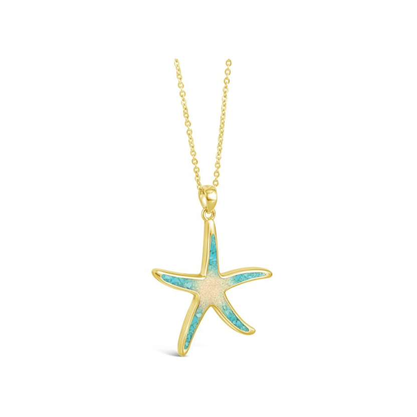 Dune 14k Gold Vermeil Starfish Turquoise Gradient Paper Clip Chain Necklace