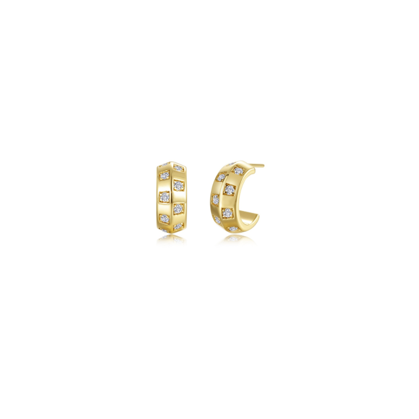 Gold Barrel Beat Huggie Earrings