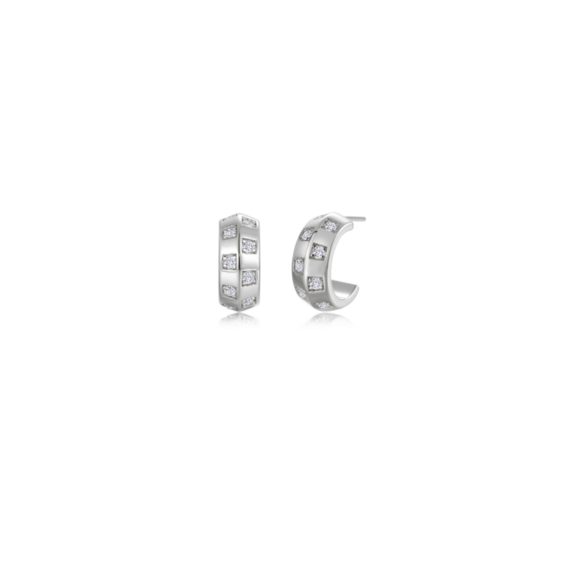 Silver Barrel Beat Huggie Earrings