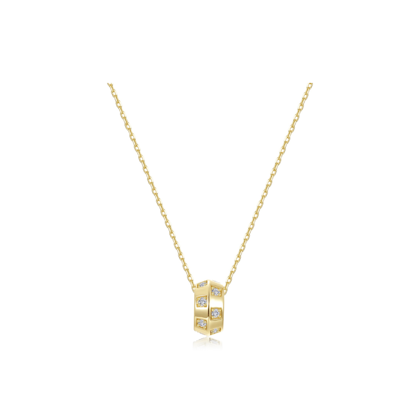 Gold Barrel Beat Pendant Necklace