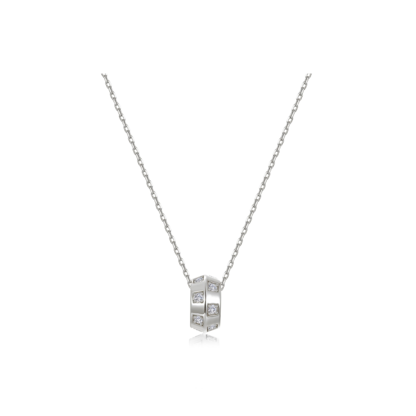 Silver Barrel Beat Pendant Necklace