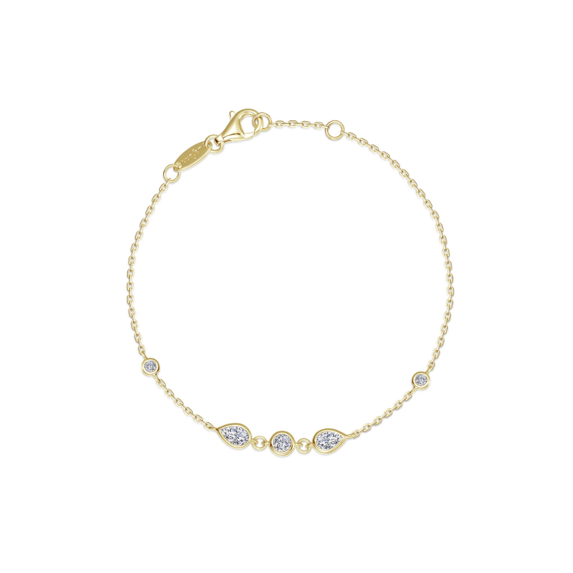 Gold Bezel-Set Teardrop Station Bracelet