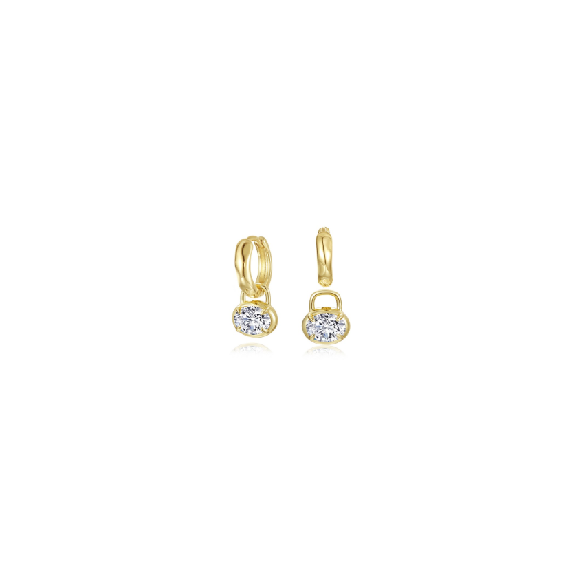 Gold Oval Charm Molten Huggie Hoops