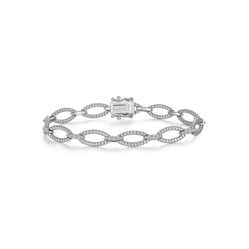 Silver Marquise Shape Cable Link Bracelet