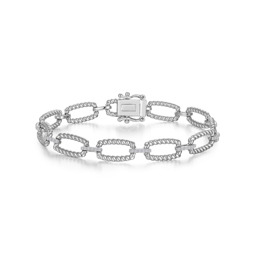 Silver Rectangle Shape Cable Link Bracelet