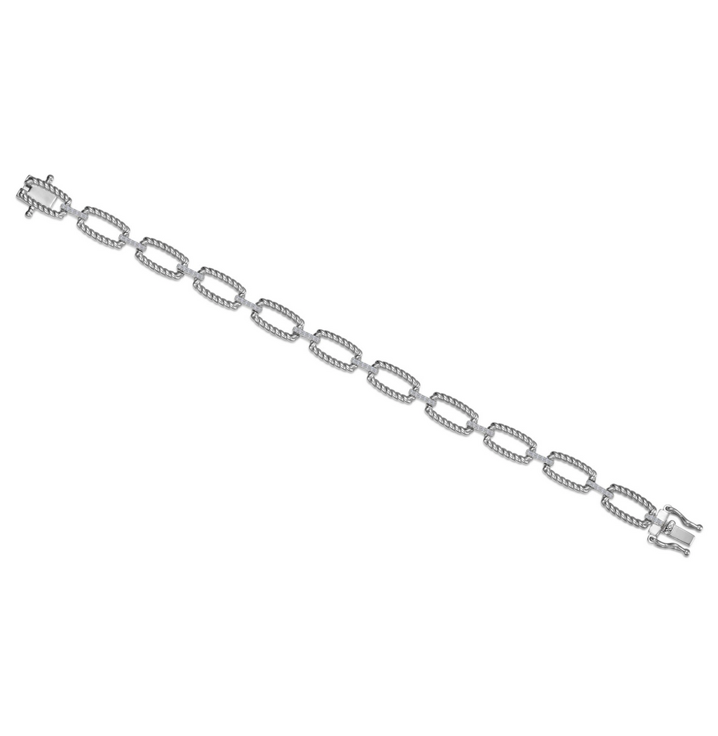 Silver Rectangle Shape Cable Link Bracelet