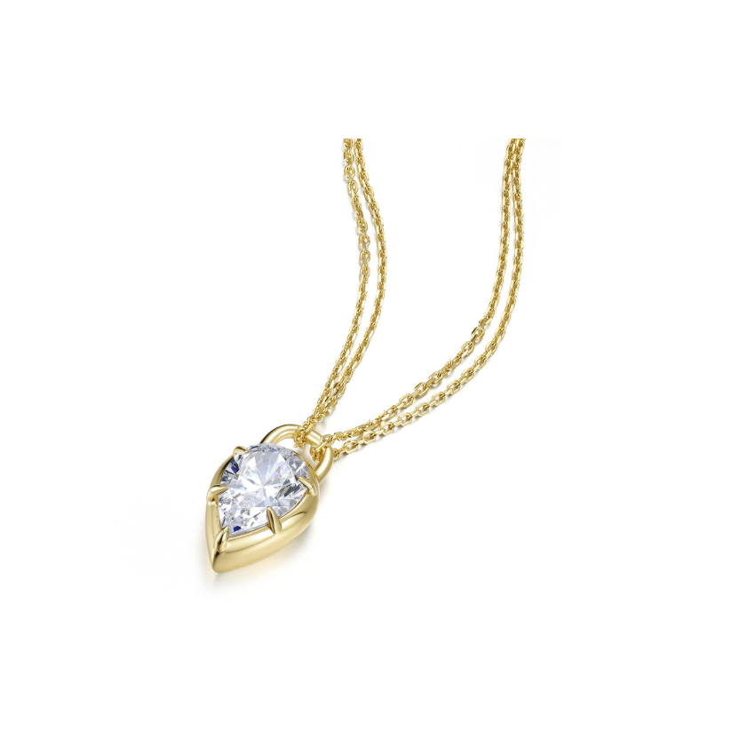 Gold Double Chain Pear Necklace