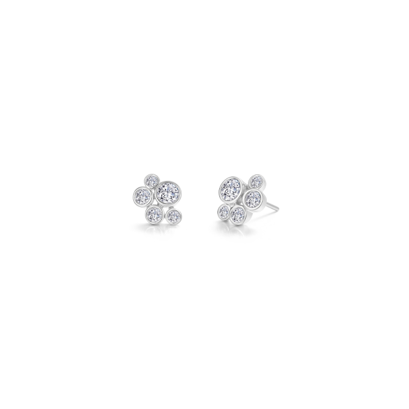 Silver Bubble Cluster Bezel Earrings