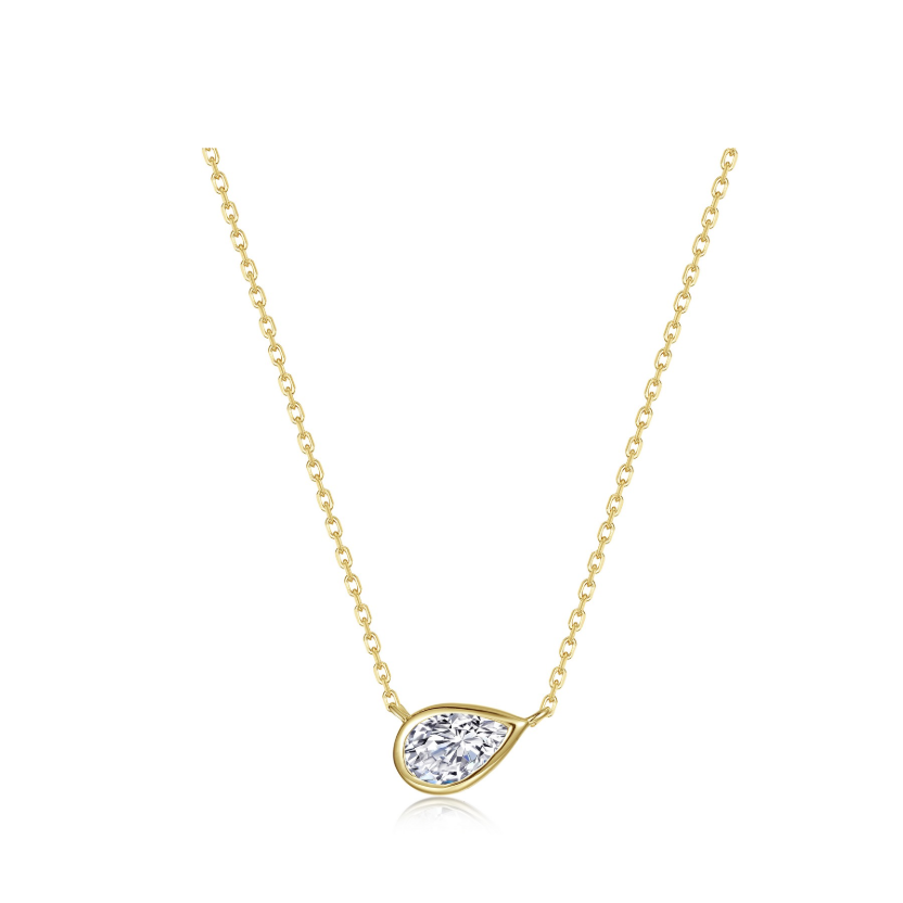 Gold East-West Bezel Pear Solitaire Necklace