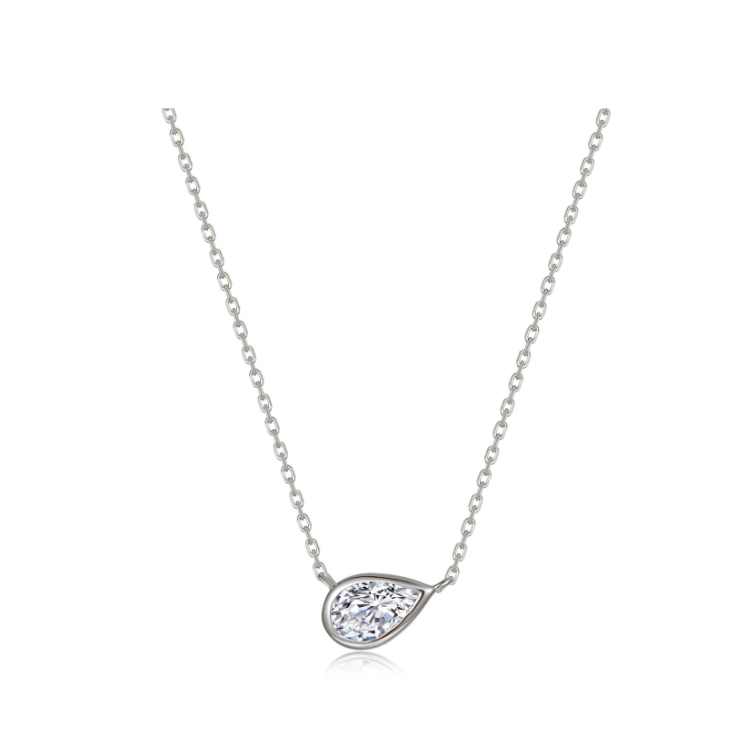 Silver East-West Bezel Pear Solitaire Necklace