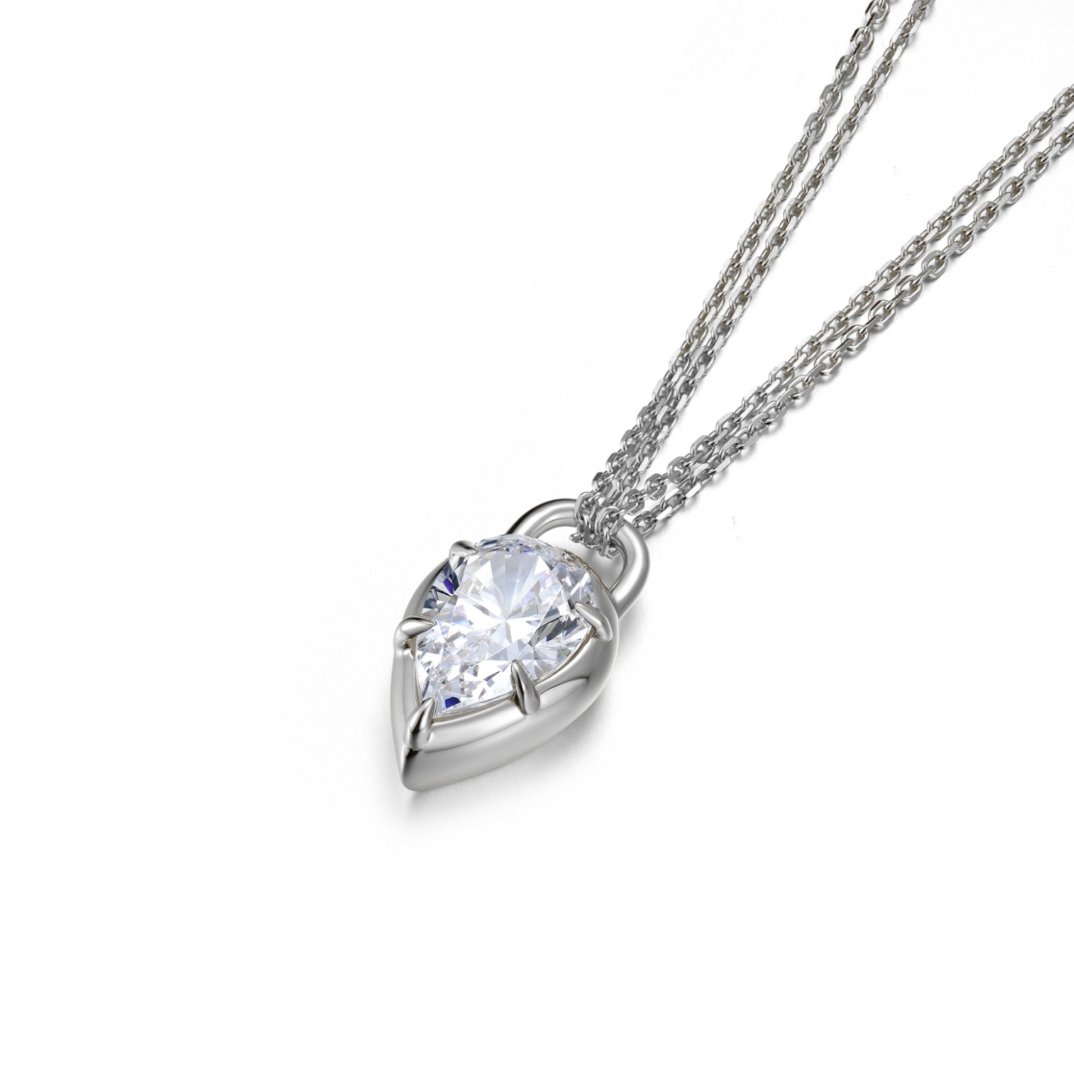 Silver Double Chain Pear Necklace