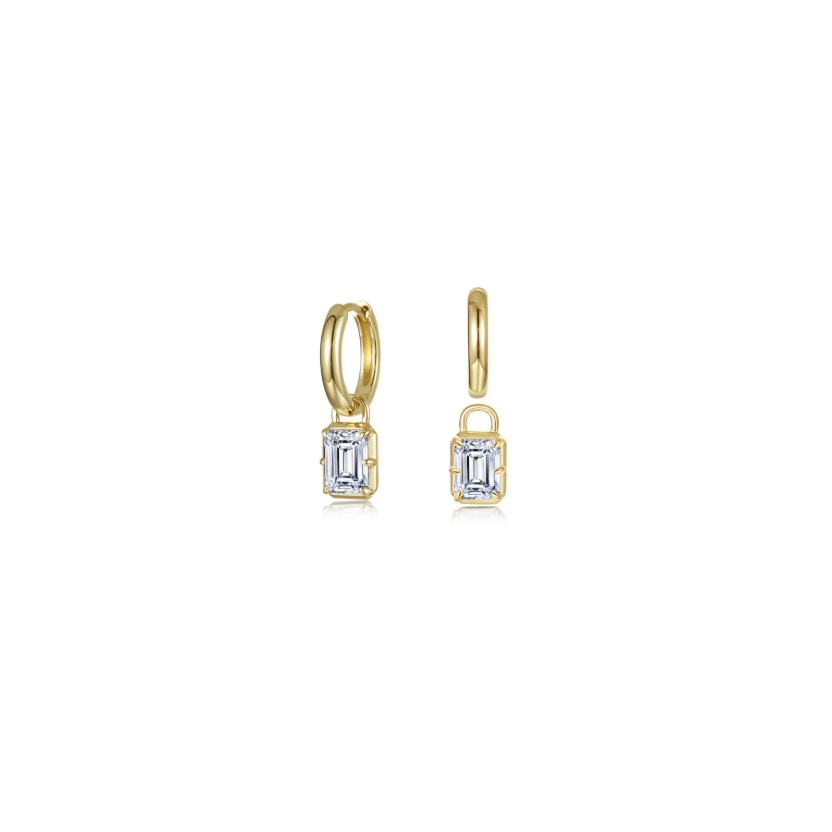 Gold Emerald-Cut Padlock Huggies