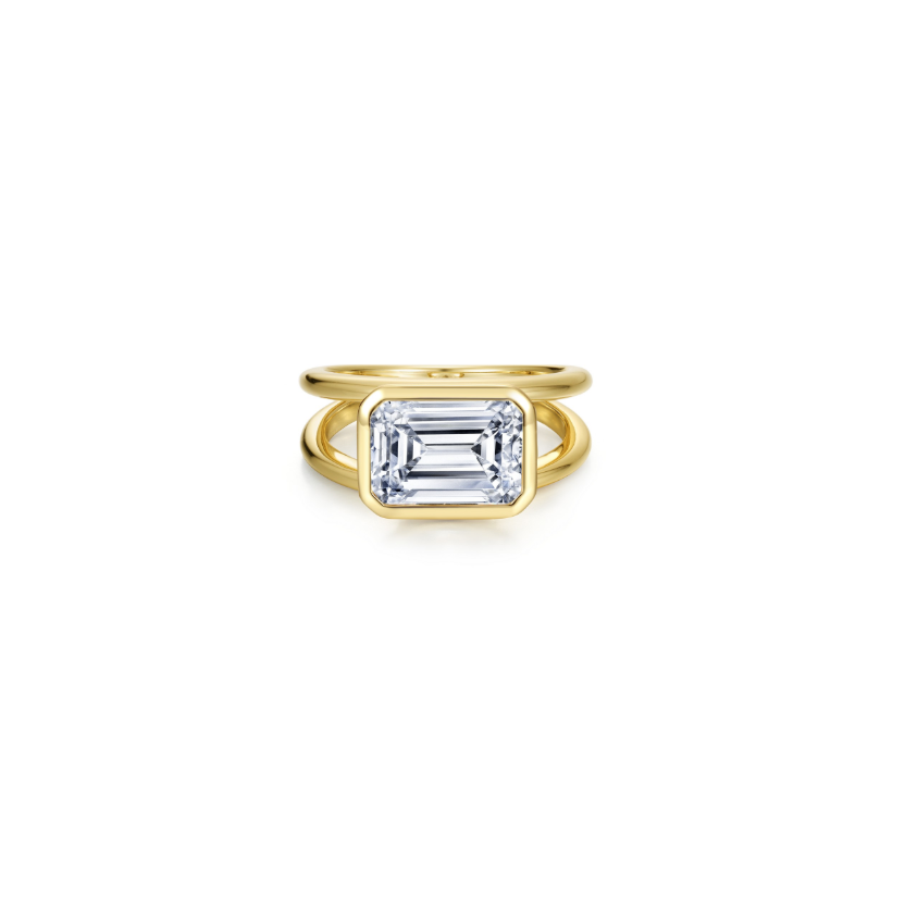 Gold Floating Emerald Split Shank Ring