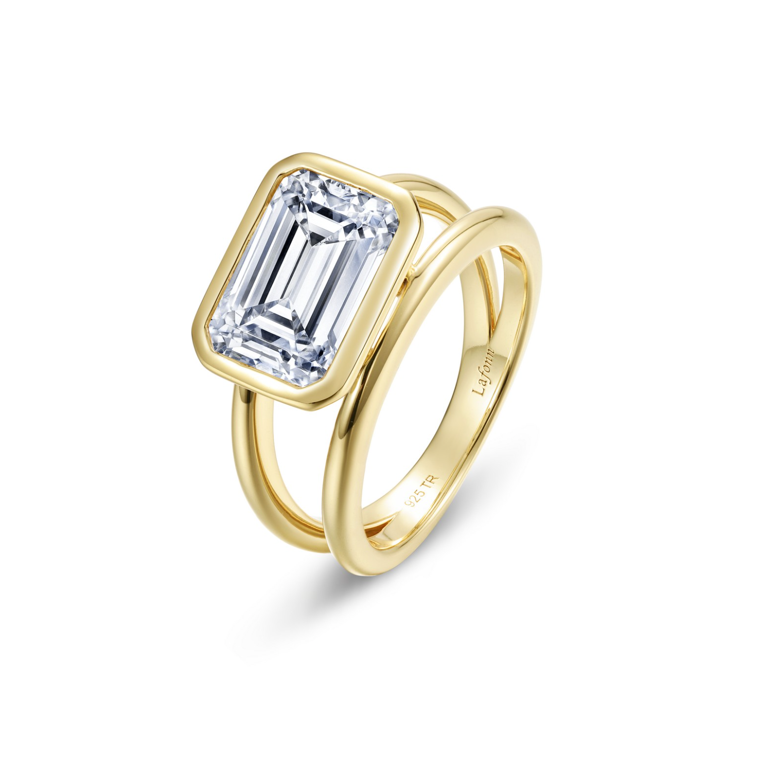 Gold Floating Emerald Split Shank Ring