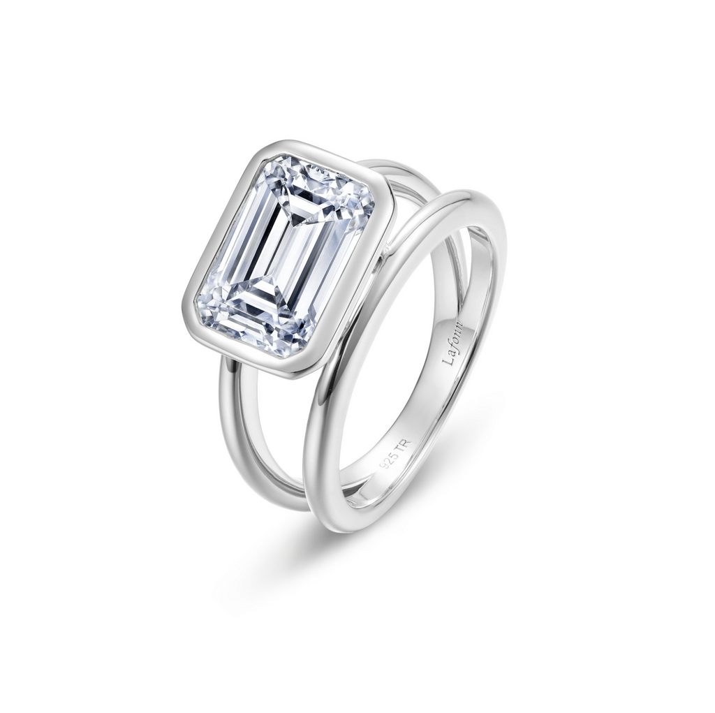 Silver Floating Emerald Split Shank Ring