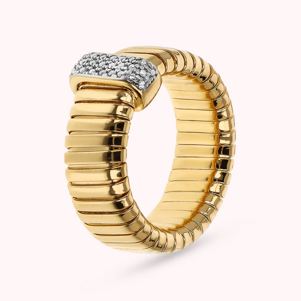 Bronzallure Gold Tubogas Band CZ Pavé Ring