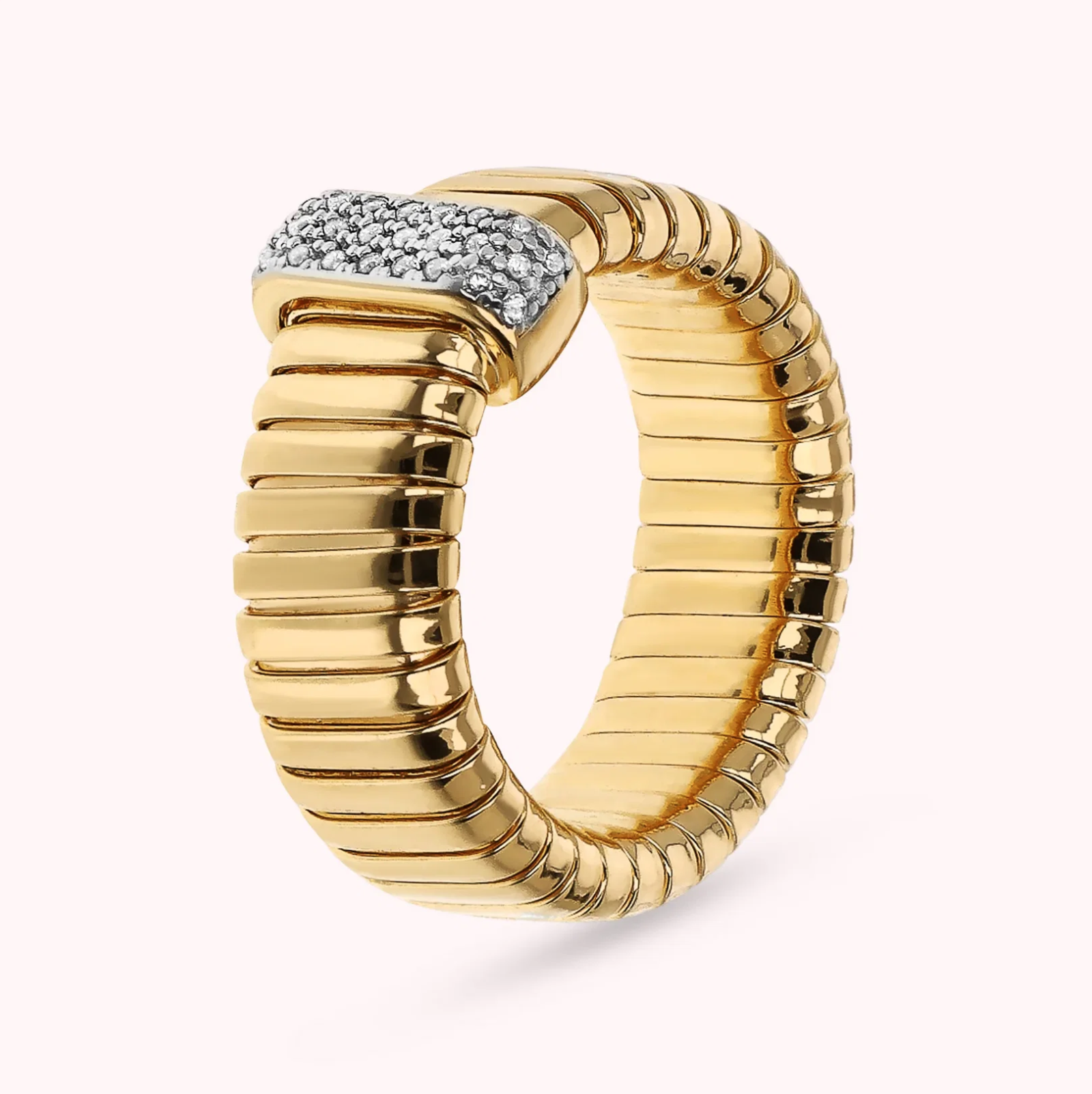 Bronzallure Gold Tubogas Band CZ Pavé Ring