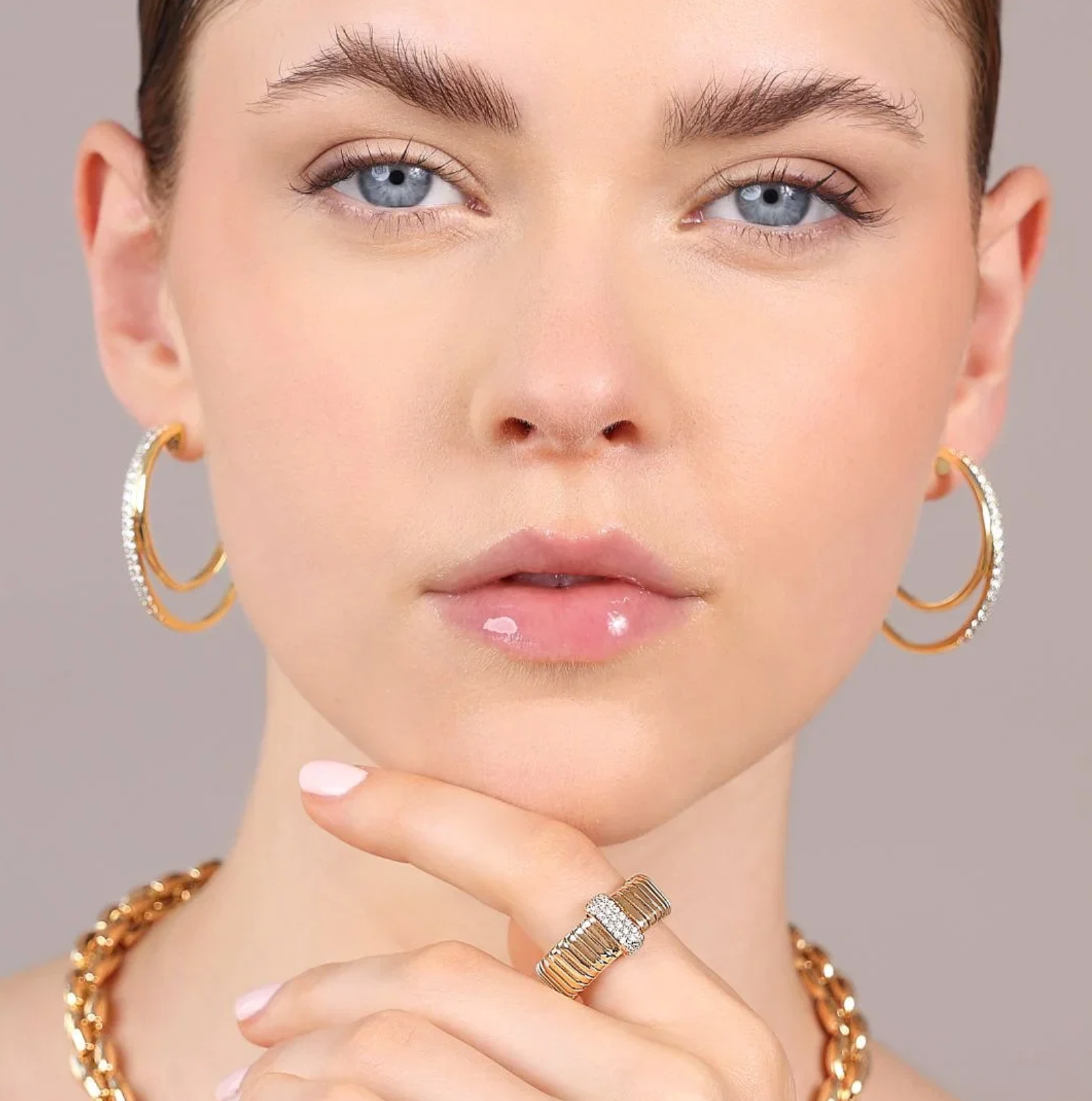 Bronzallure Gold Tubogas Band CZ Pavé Ring