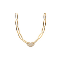 Bronzallure Gold Marquise Link and Heart Pavé Necklace