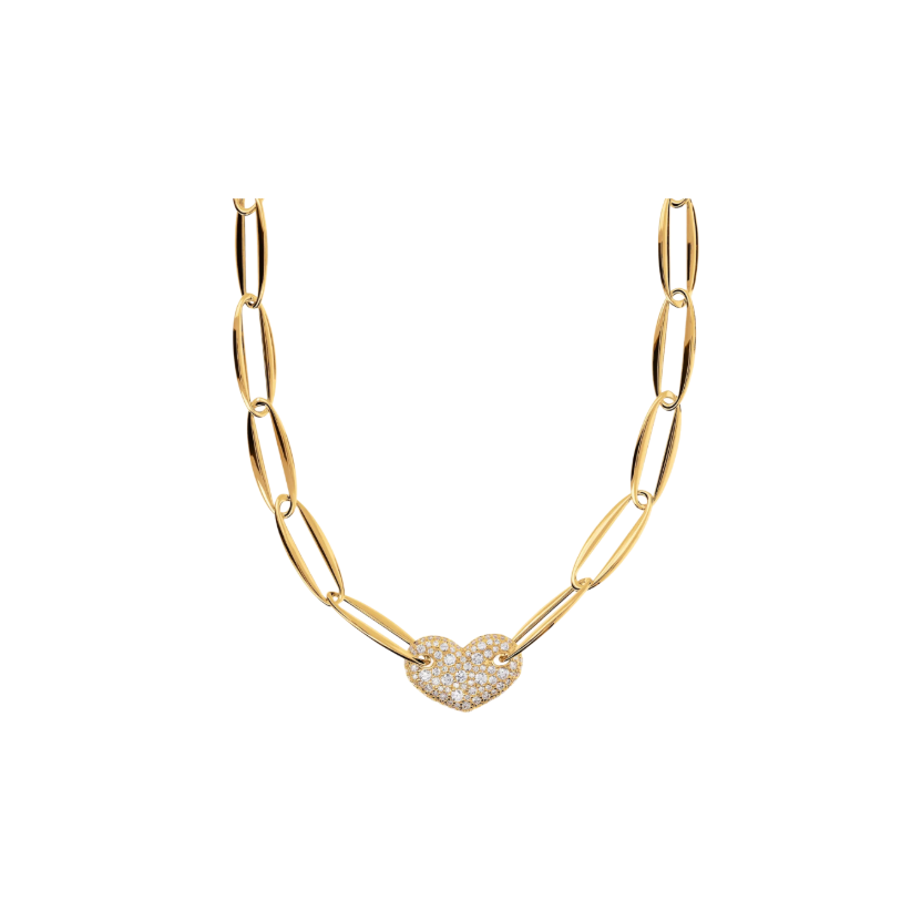 Bronzallure Gold Marquise Link and Heart Pavé Necklace