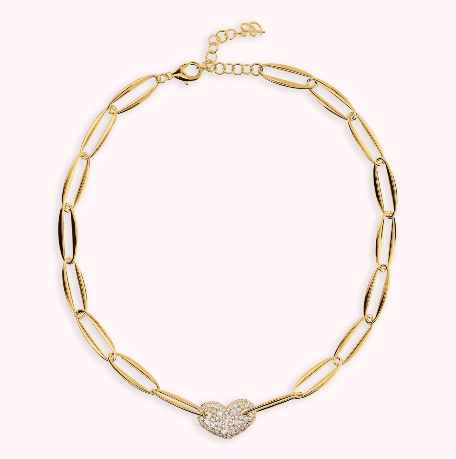 Bronzallure Gold Marquise Link and Heart Pavé Necklace