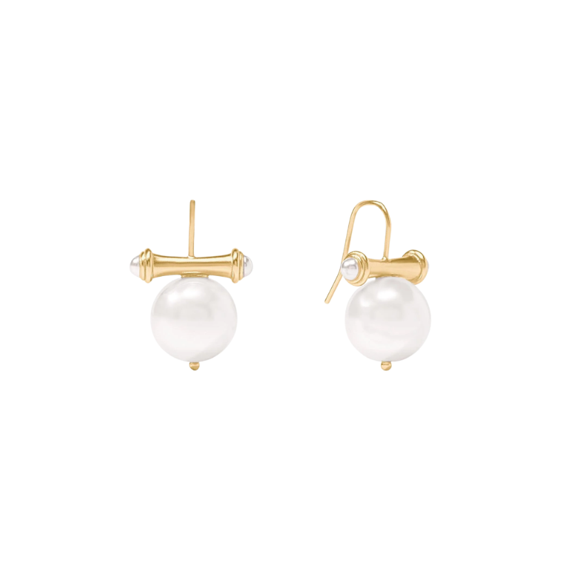 Gold Bamboo Pearl Earring
