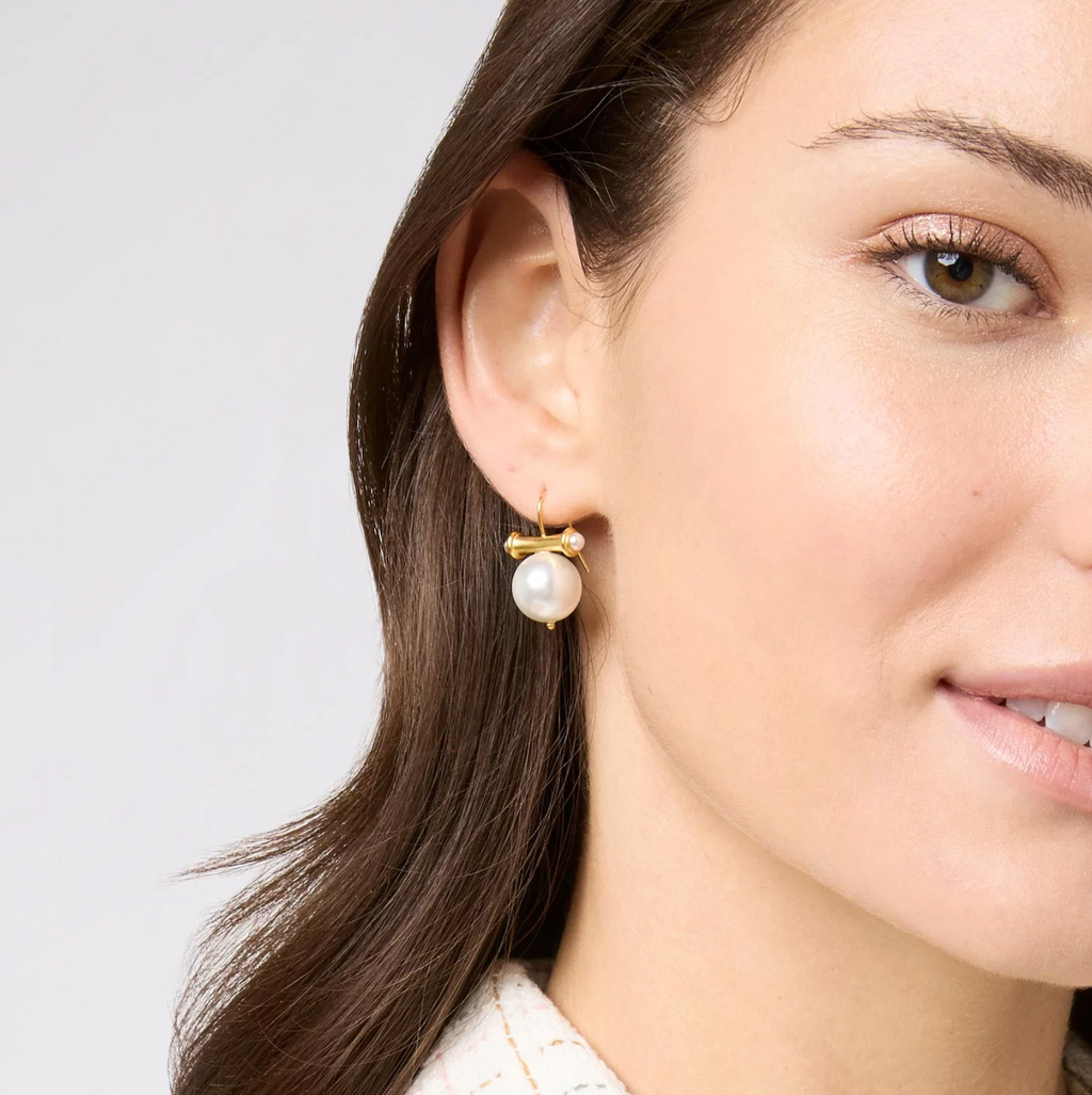 Gold Bamboo Pearl Earring