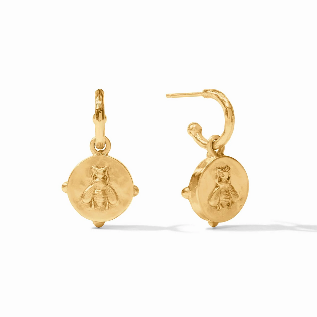 Gold Cubic Zirconia Honeybee Hoop & Charm Earring