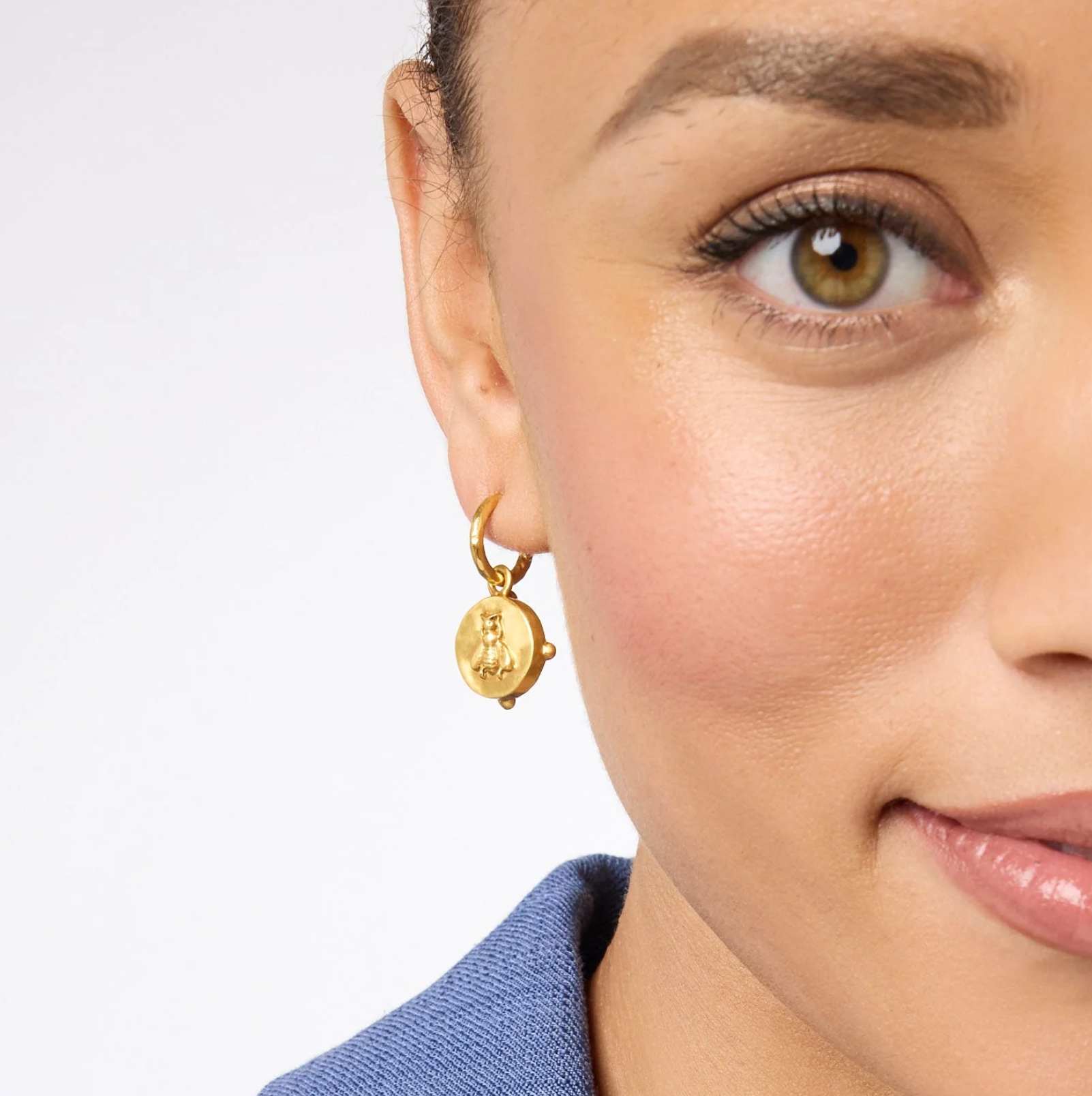 Gold Cubic Zirconia Honeybee Hoop & Charm Earring