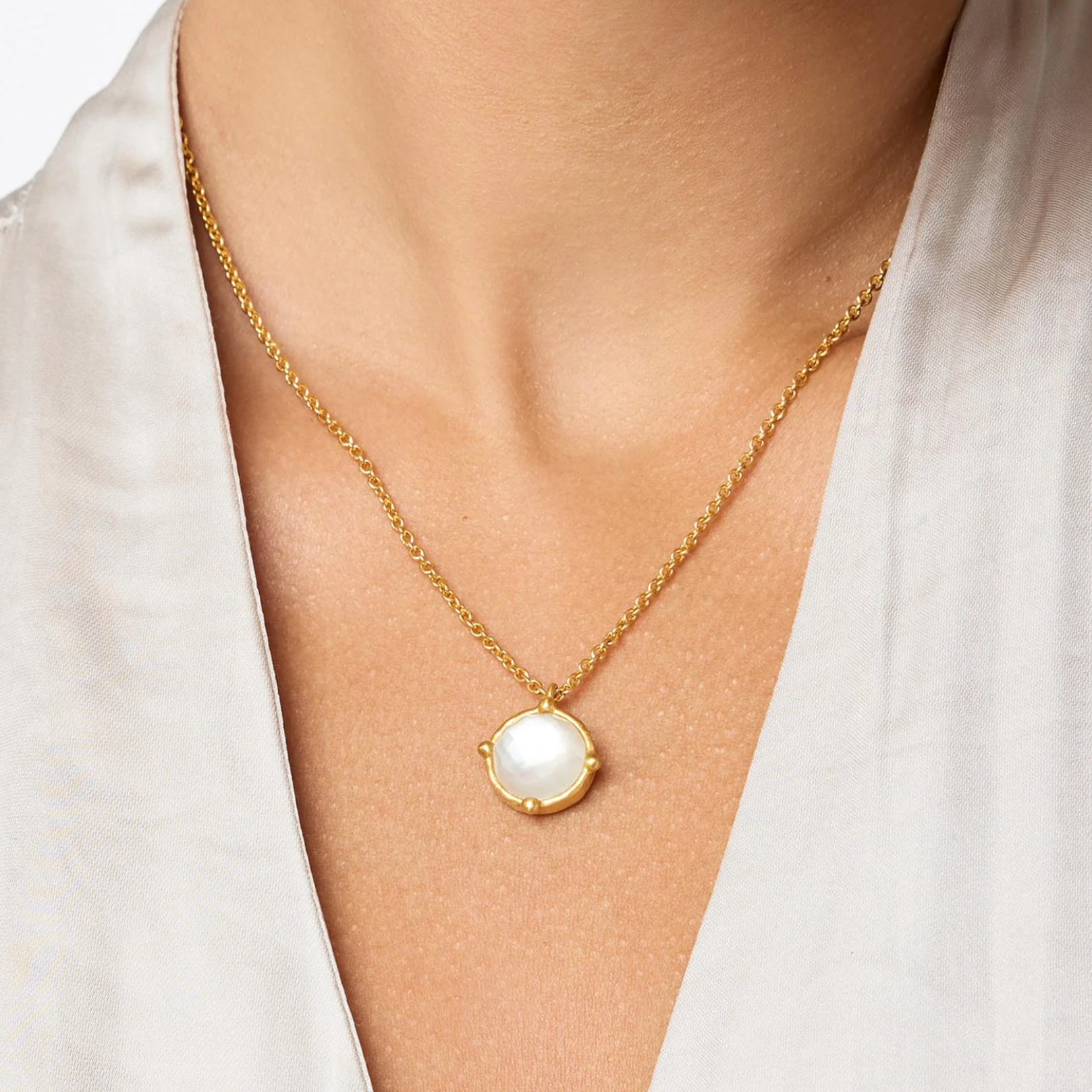 Gold Mother of Pearl Honeybee Solitaire Necklace