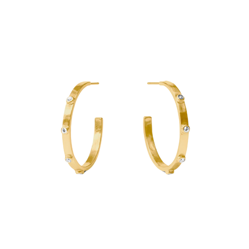 Gold Cubic Zirconia Crescent Stone Hoop