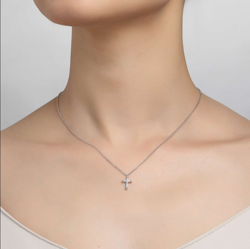 0.07 CTW Silver Cross Necklace