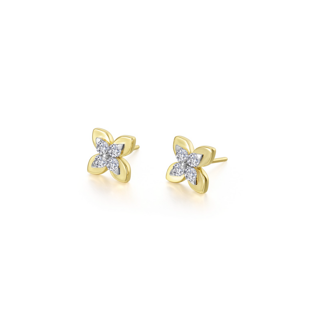 Gold Magnolia Blossom Stud Earrings