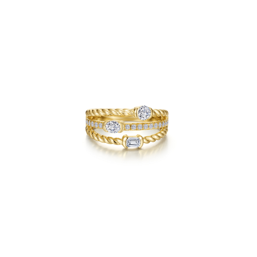 Gold Mixed-Cut Half Bezel Rope Ring
