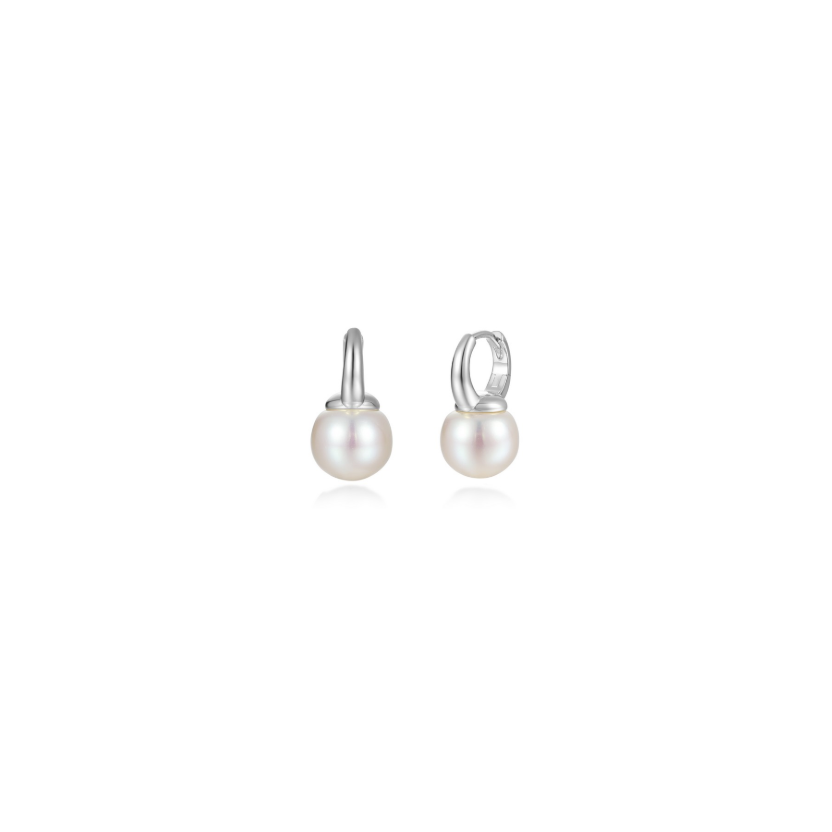Silver Pearl Essence Drop Huggie Earrings