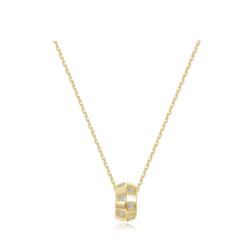 Gold Barrel Beat Pendant Necklace