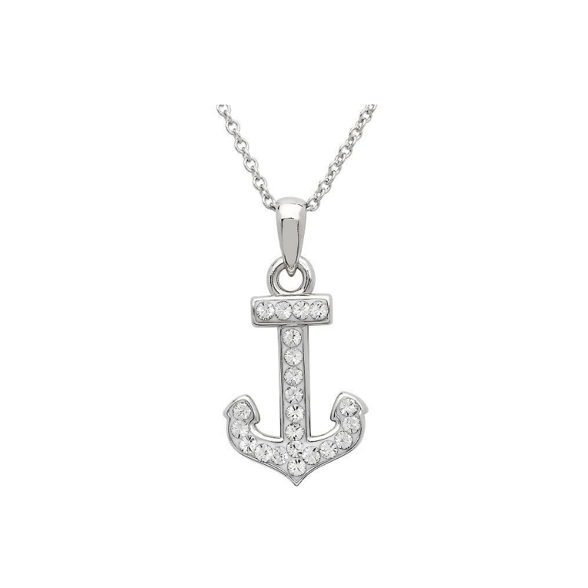Ocean SS SW Crystal Anchor Necklace