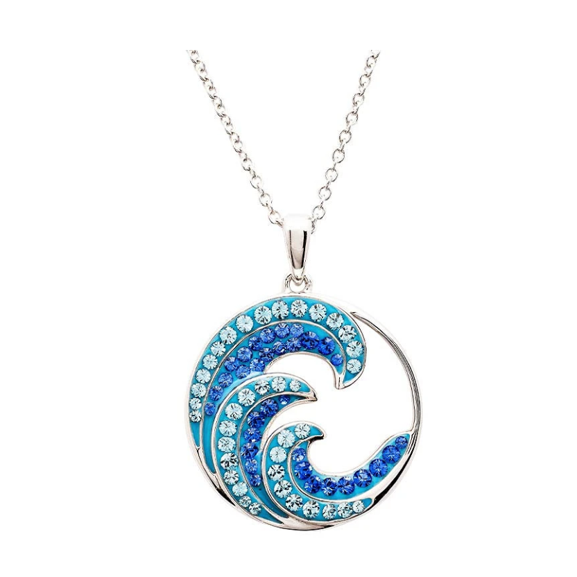 Ocean SS Sapphire/Aqua Crystal Wave Necklace