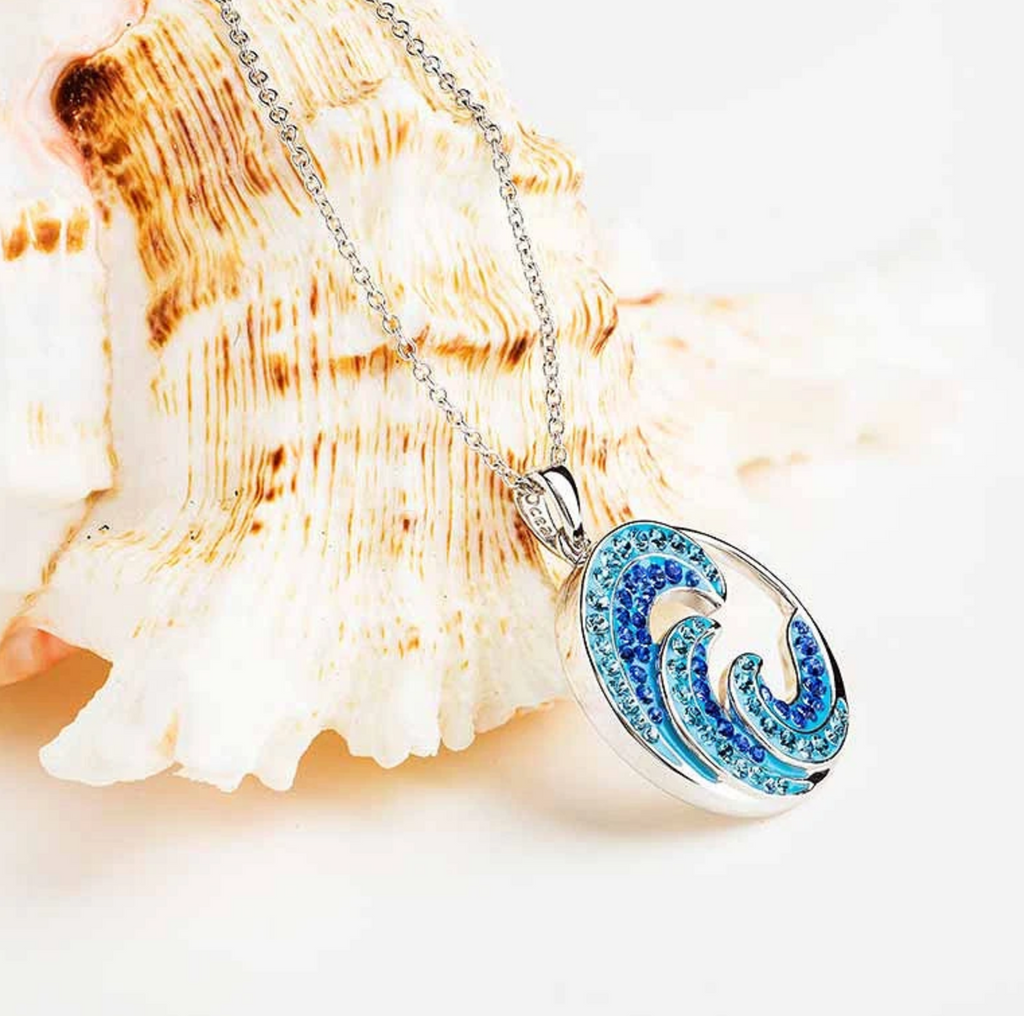 Ocean SS Sapphire/Aqua Crystal Wave Necklace