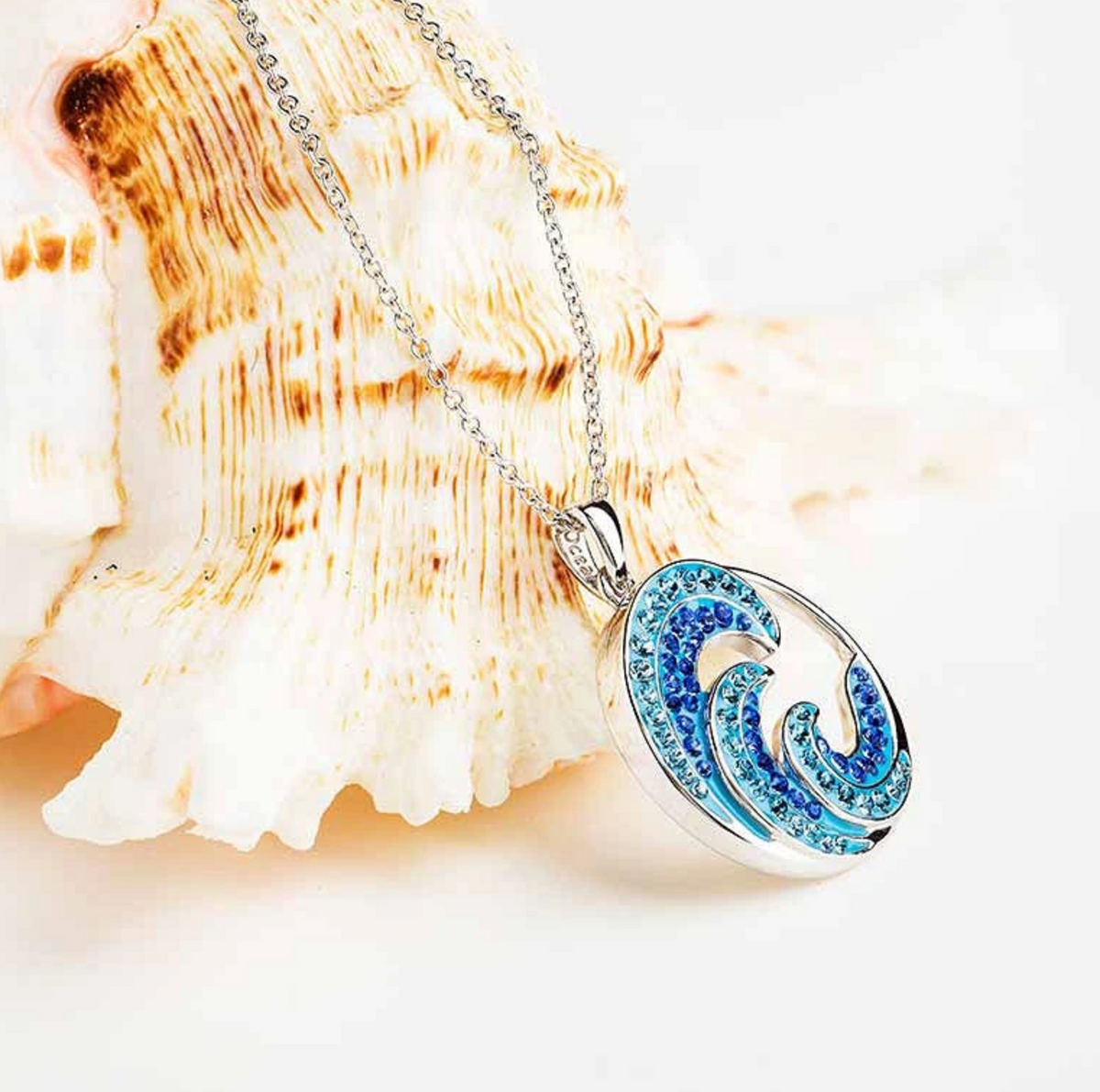 Ocean SS Sapphire/Aqua Crystal Wave Necklace