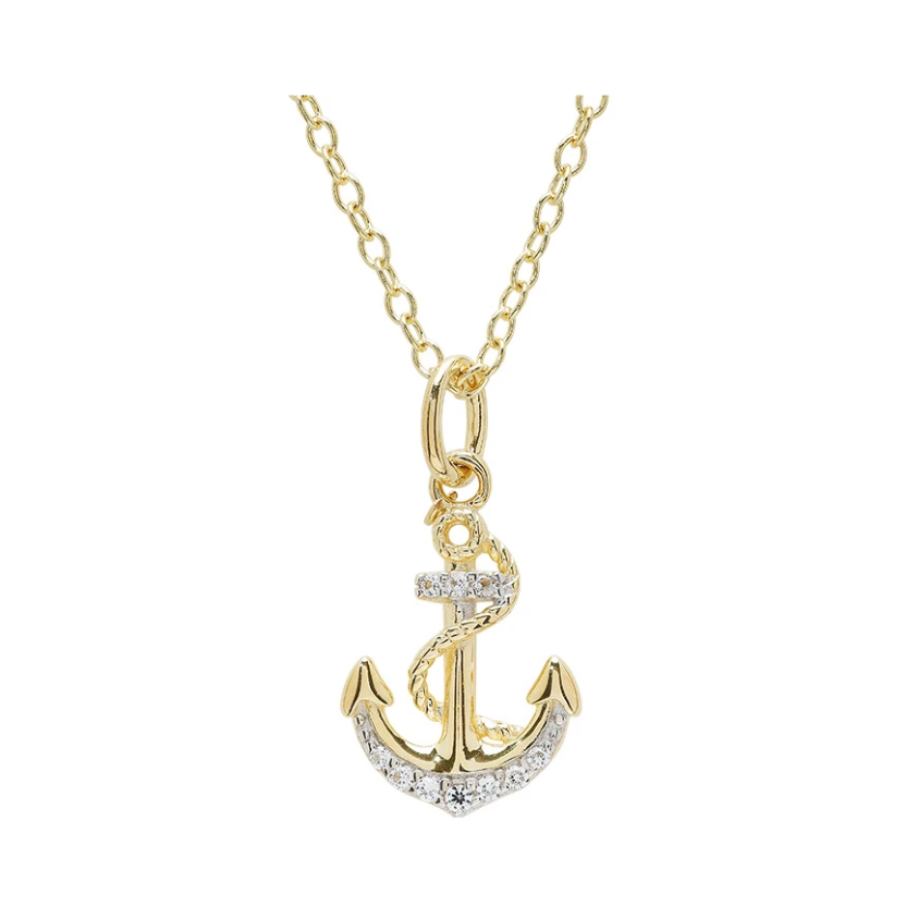 Ocean 14kt Gold Vermeil White Sapphire Anchor Necklace