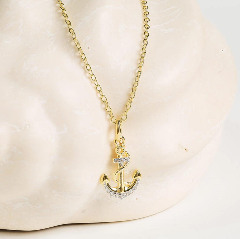Ocean 14kt Gold Vermeil White Sapphire Anchor Necklace