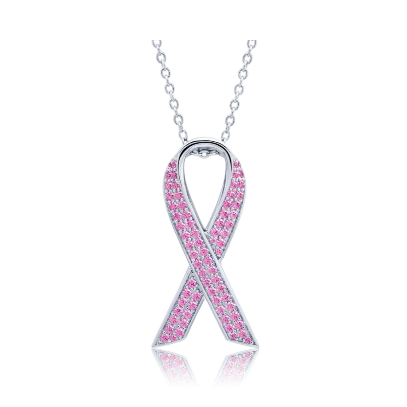 Pave Pink Ribbon Necklace