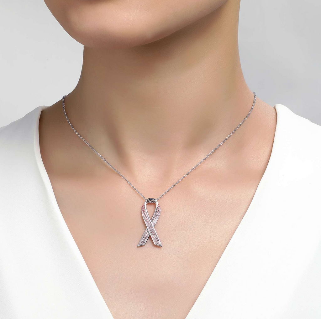 Pave Pink Ribbon Necklace