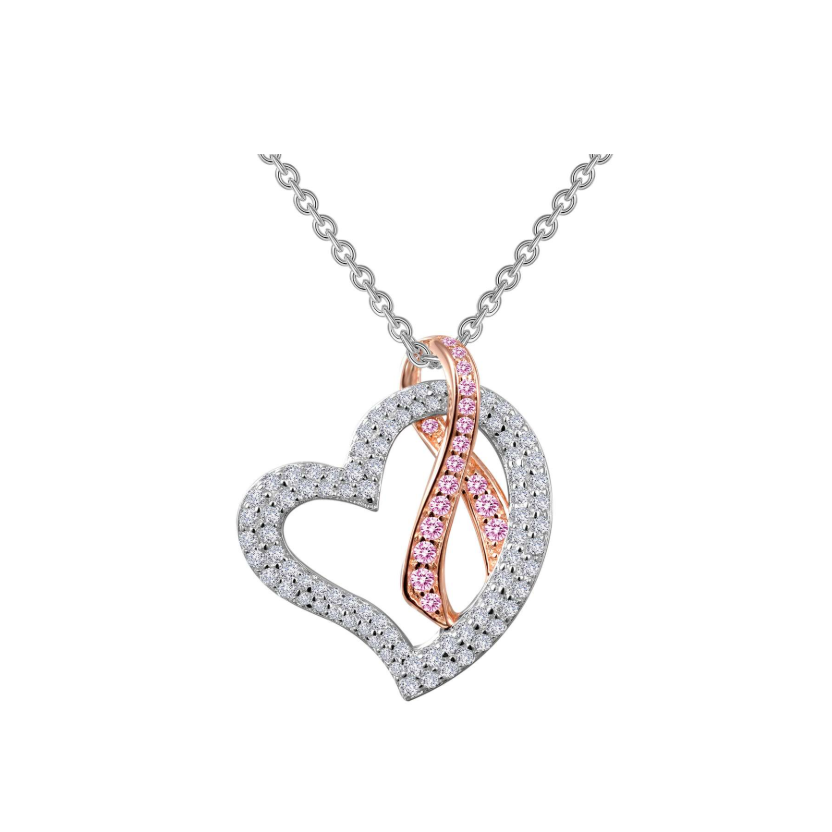 Pink Ribbon Heart Pendant Necklace
