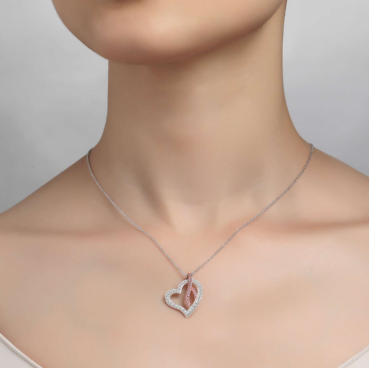Pink Ribbon Heart Pendant Necklace