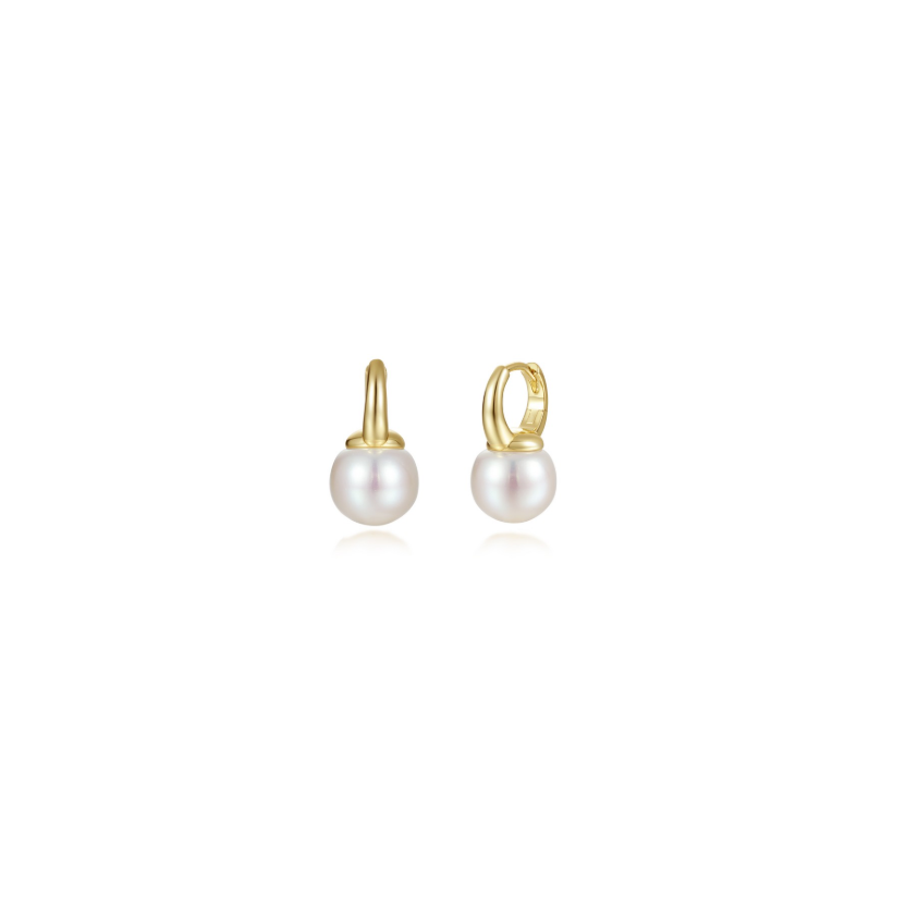 Gold Pearl Essence Drop Huggie Earrings