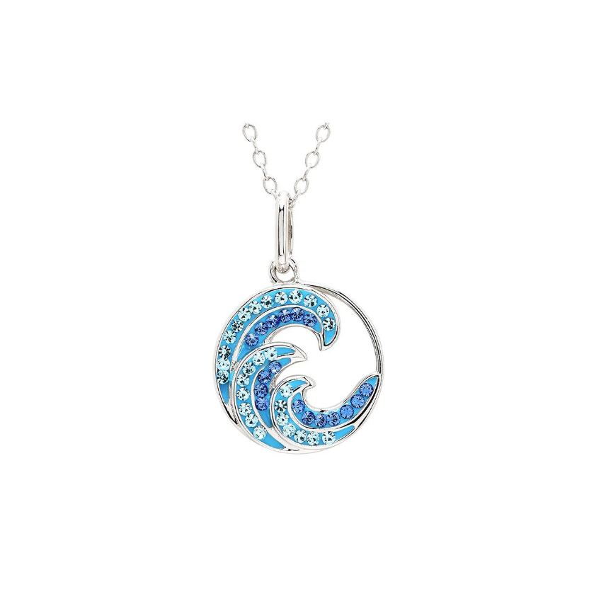 Ocean Sterling Silver Blue Crystal Wave mini Necklace